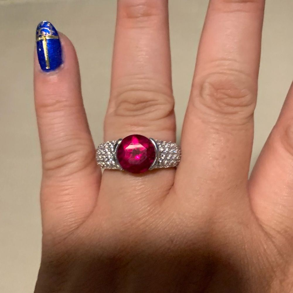 925 Silver And Simulated Ruby Cubic Zirconia Ring - image 1